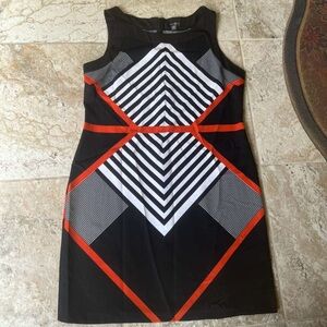 Chic Black and Orange Geometric Mini Dress